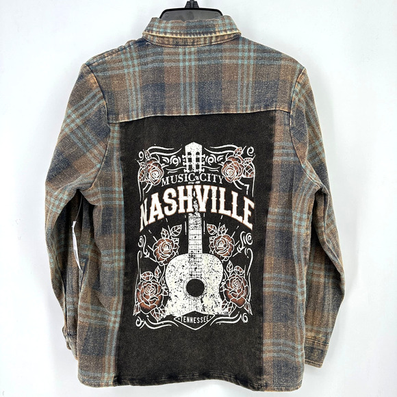Nashville Tennessee Washed Flannel Cowgirl Shirt Girls Size Small Back Panel - Picture 1 of 5